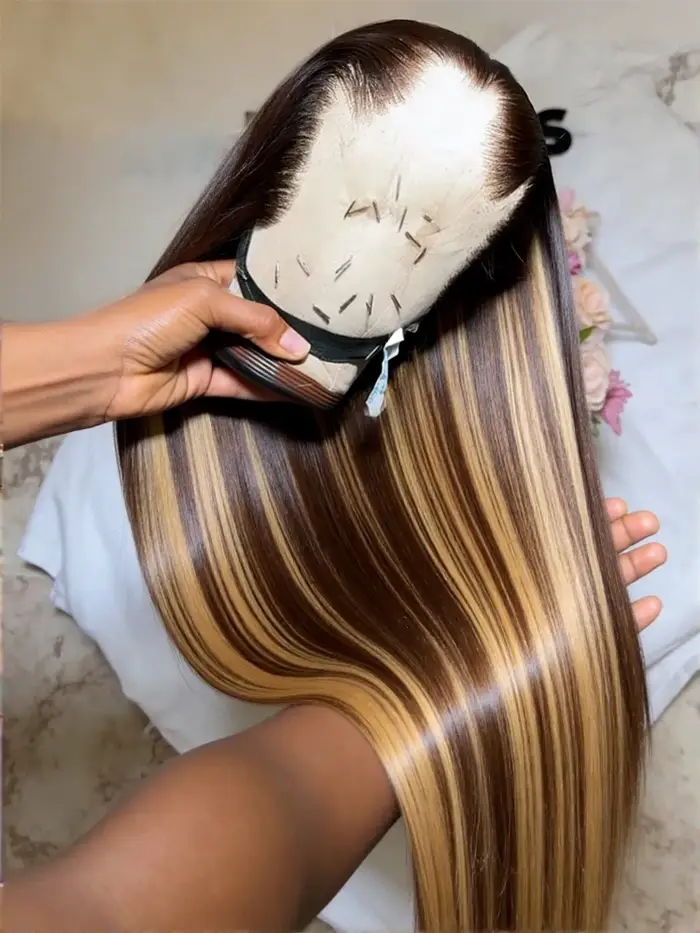 250 densité mettre en évidence Ombre 13x4 dentelle avant perruque cheveux humains 13x6 miel blond dr