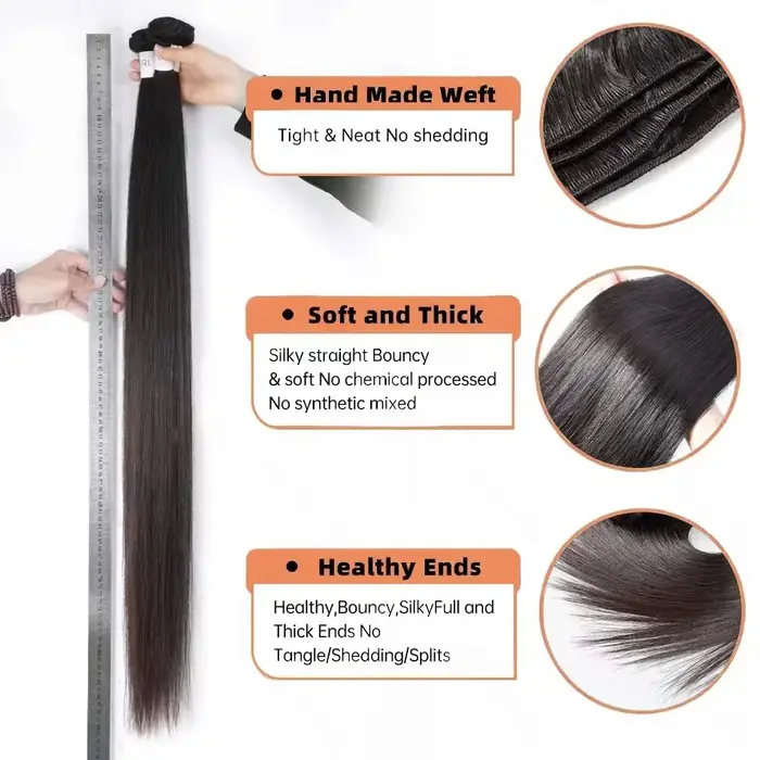 Extensions de cheveux humains brésiliens vierges non traités, lisses comme des baguettes, 28 28 30 p