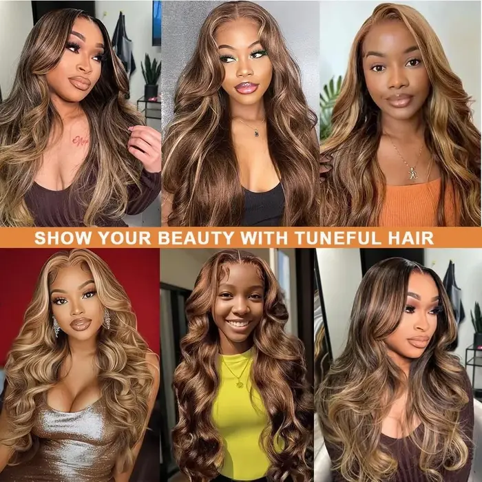 Perruque en cheveux humains avec dentelle frontale HD 13x6, densité 200%, couleur 427 avec mèches, 4