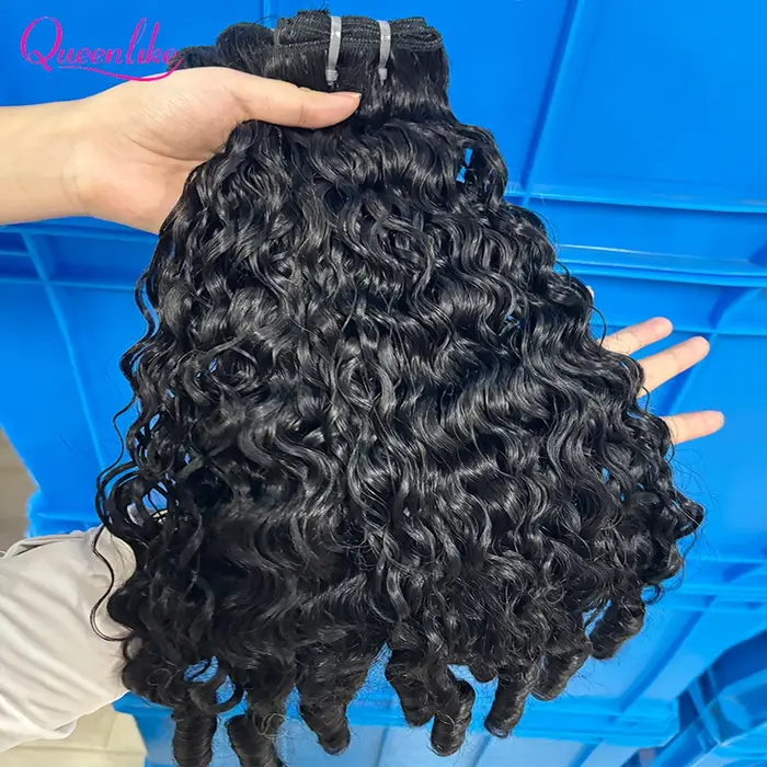 Queenlike birman bouclés cheveux humains crus paquets 15A Double dessiné 1/3/4