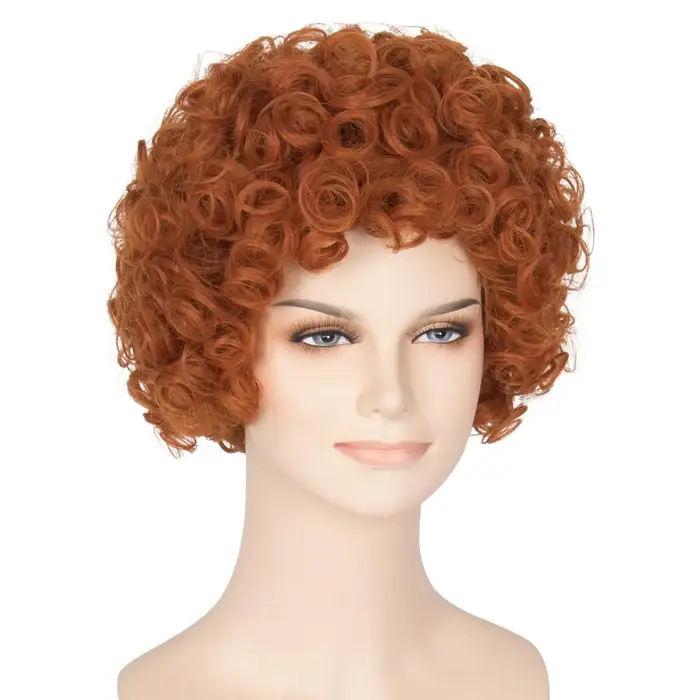 Perruque Courte Bouclée Rouge Orange pour Femme