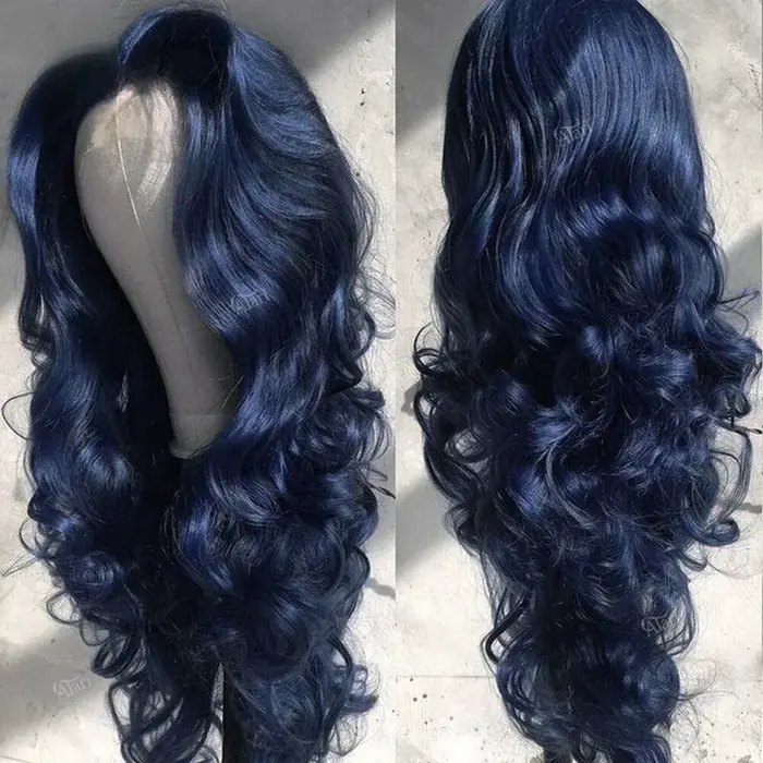 Perruque Lace Frontal Wig synthétique bleu foncé 13x4 HD