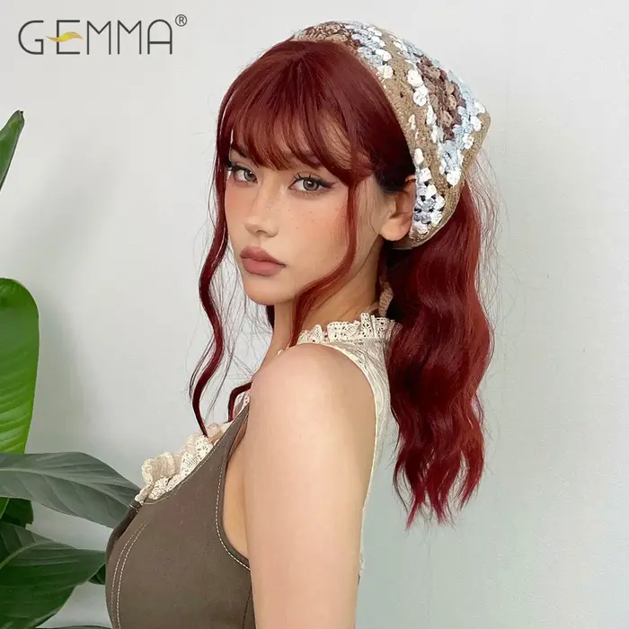 GEMMA – perruque synthétique bouclée mi-longue avec frange