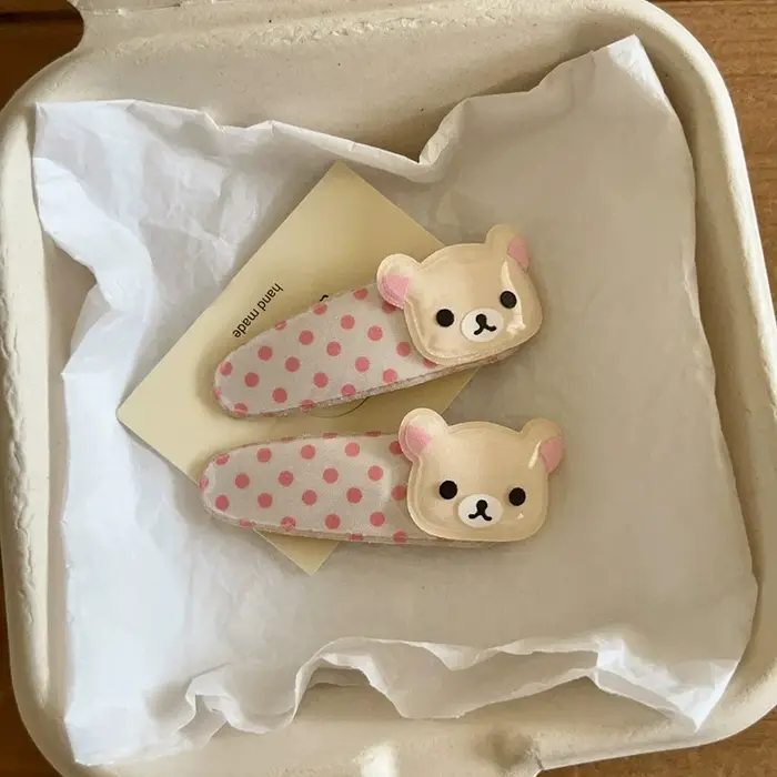 Pince à cheveux Kawaii Rilakkuma Lazy Bear, pince BB à pois mignons, épingle à cheveux aile d'ange, 