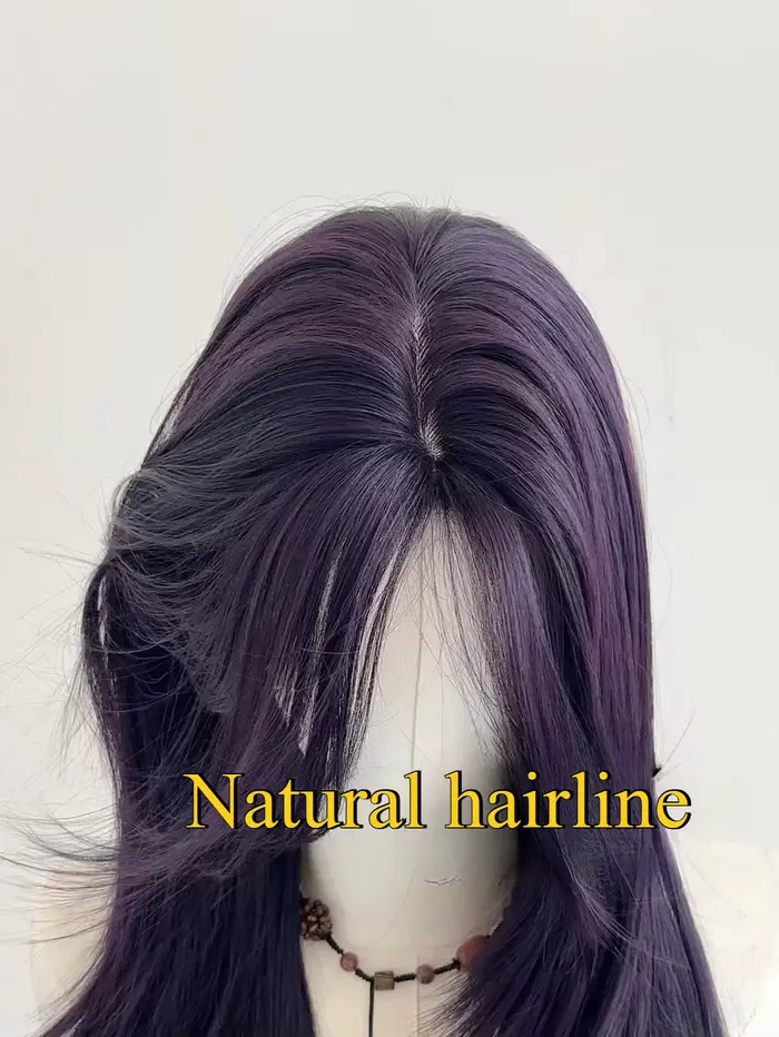 Ashely Perruque violet foncé femme 22 pouces cheveux longs rideau frange couches Nature cheveux raid