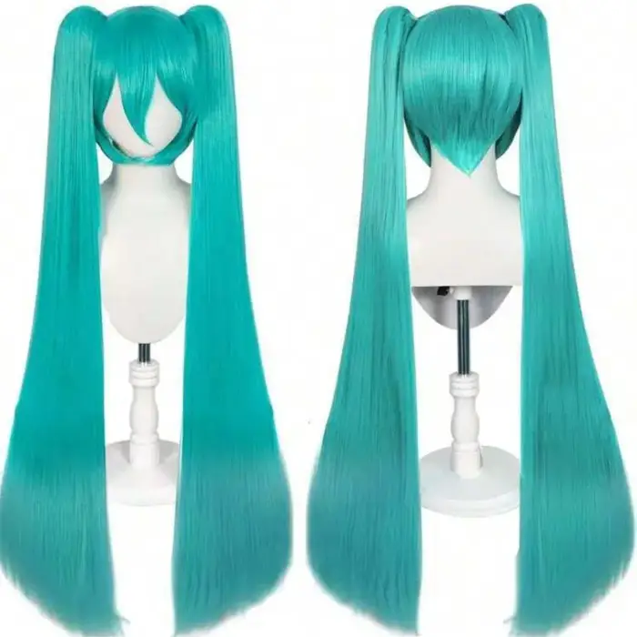 Perruque longue en fibres synthétiques de style anime vert pour fille, adaptée à un usage quotidien,