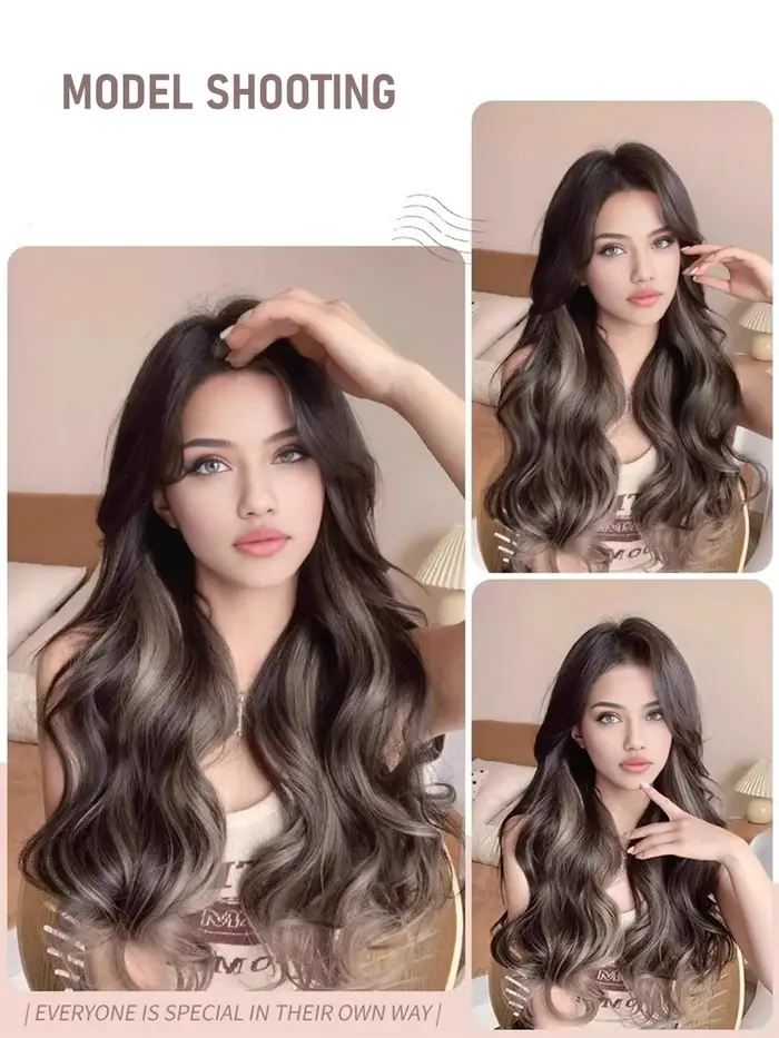 Synthétique 5 clips 50 cm extensions de cheveux colorées vague d'eau perruque rose
