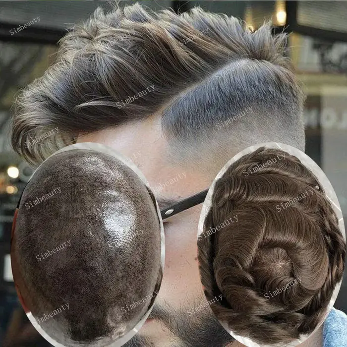 Prothèse capillaire pour homme en cheveux naturels, la moins chère, avec ligne de cheveux naturelle, micro-peau, système complet en peau fine, robuste et durable