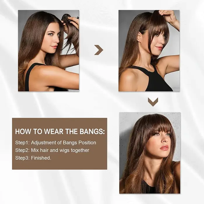 Extensions de faux cheveux à clipser avec clips invisibles, frange française, couverture de branches