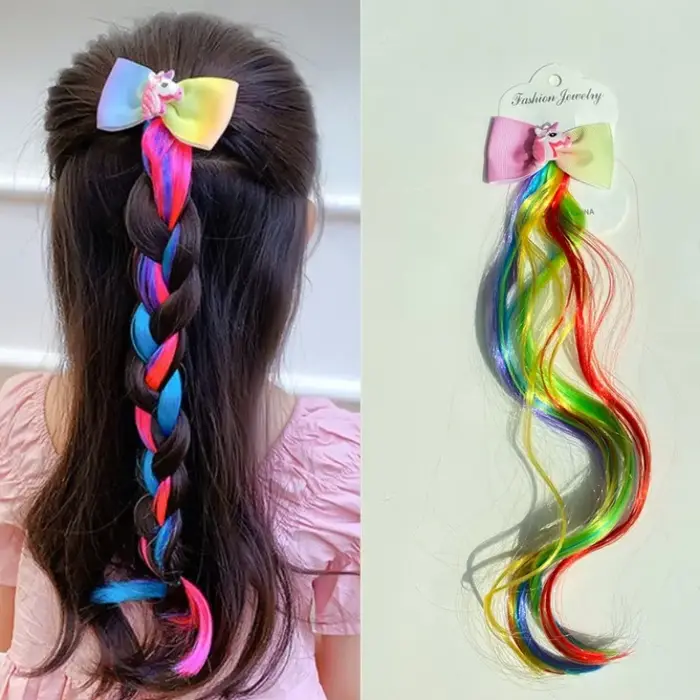 Perruques Queue de Cheval Colorée pour Fille