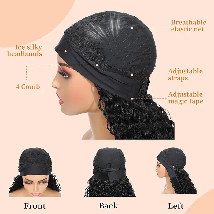 Perruque à bandeau longue de 24 pouces, bouclée et profonde, noire, synthétique, résistante à la chaleur, pour femmes, usage quotidien