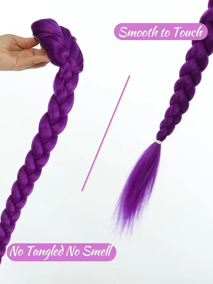 Queue de cheval synthétique longue de 26 pouces avec clips, cheveux violets tressés, coiffure de Cos