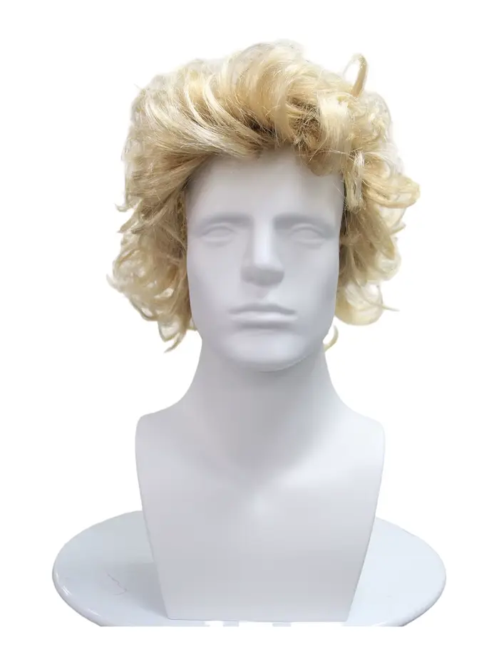 Perruque synthétique courte bouclée et désordonnée blonde, style rétro rock pour hommes, parfaite po