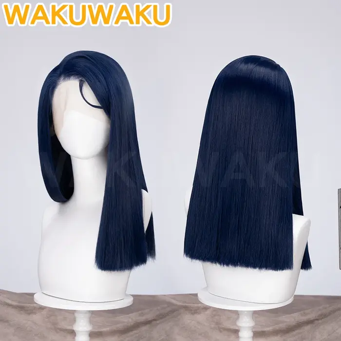 En STOCK Caitlyn avant dentelle perruque Anime Arcane Cosplay WakuWaku femmes bleu foncé cheveux longs 50 cm