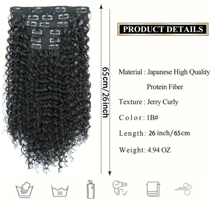 Extensions de cheveux synthétiques bouclées crépues à clipser