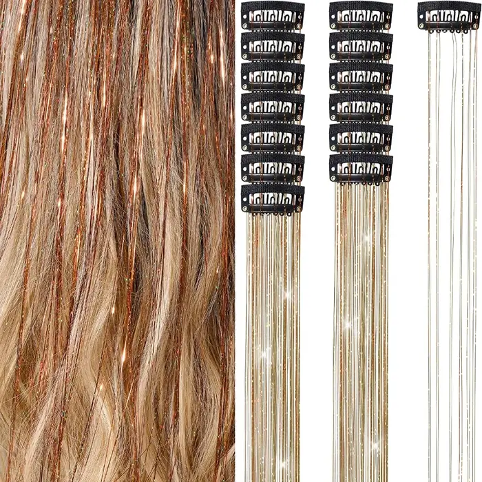 Extensions de cheveux à clipser tendance, mèches colorées brillantes, cheveux longs et raides, mèche