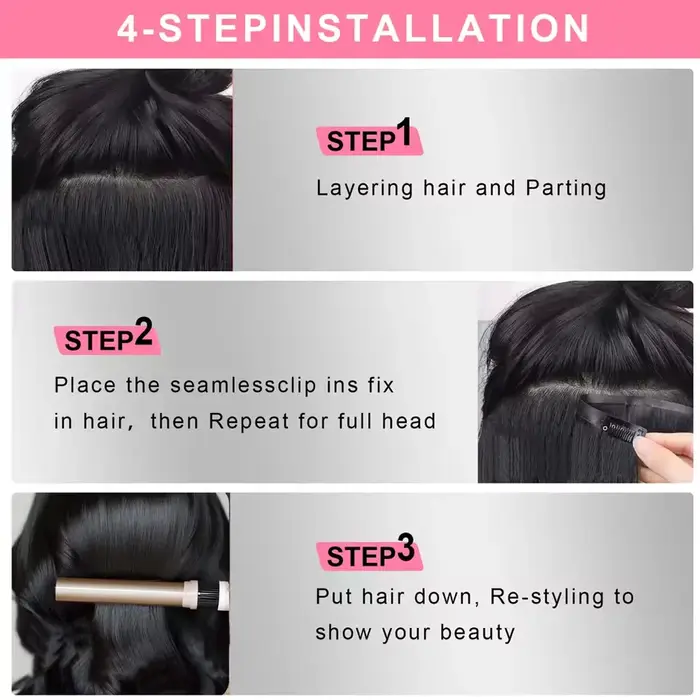 Extensions de cheveux naturels noirs lisses à clips