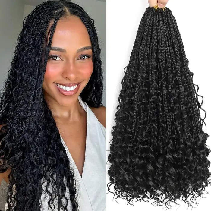 14/18/24 pouces déesse boîte tresses Crochet cheveux pré-bouclés Boho