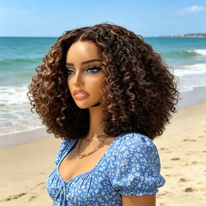 P4/27 mettre en évidence bouclés court Bob perruques cheveux humains 5x5 fermeture