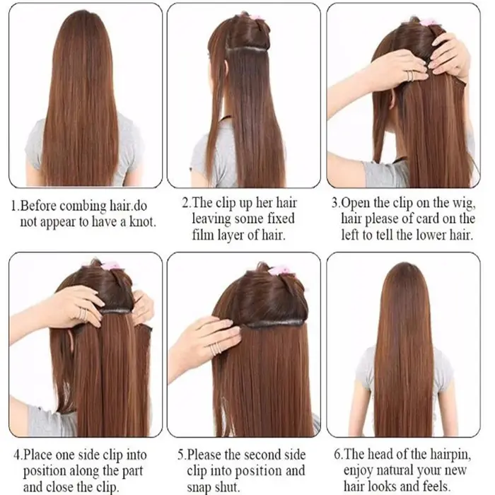 Extensions capillaires synthétiques longues et lisses de 24 pouces, postiche Invisible une pièce à 5