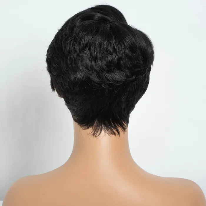 Lekker noir court coupe lutin 13X1 C partie dentelle avant 100% perruque de cheveux humains pour les