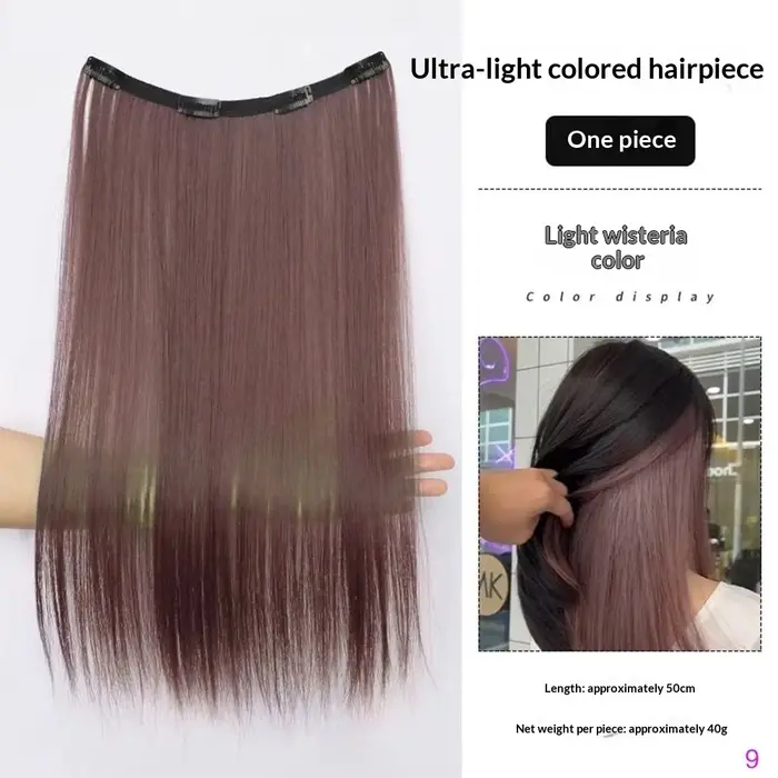 Extensions capillaires synthétiques colorées à clipser, longues et lisses, avec mèches à la mode, po