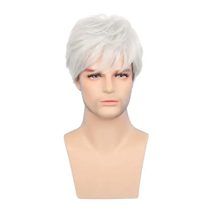 Perruque Synthétique Courte Bouclée avec Frange pour Homme