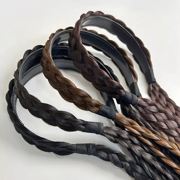 Queue de cheval tressée synthétique à double tresses, avec boucle élastique pour chignon, facile à porter et réglable