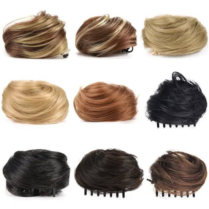 Chignon synthétique ondulé bouclé en désordre, Extension capillaire à Clip, faux cheveux pour femmes, épingles à cheveux, sourcils noirs