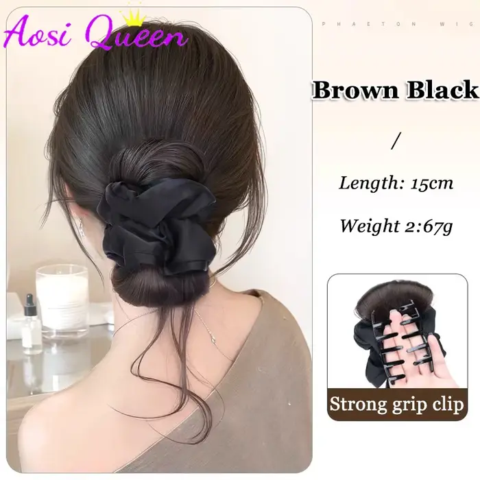 AOSIQUEEN Chignon synthétique en satin avec pince à cheveux, extensions de queue de cheval, chignon 