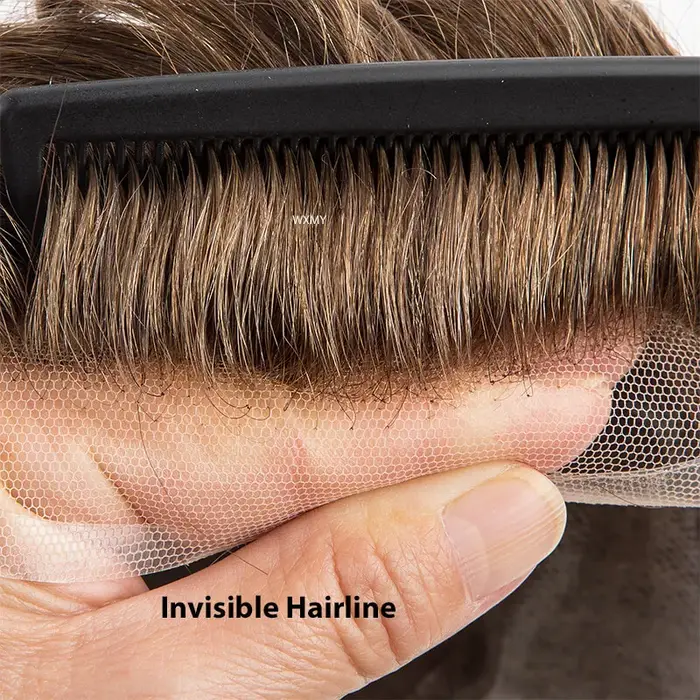 Versalite toupet hommes perruque mâle cheveux prothèse Mono & Pu avec suisse dentelle avant naturel 