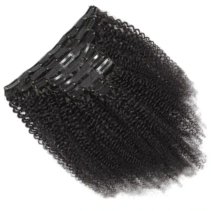 Extensions de cheveux humains afro à clipser, extensions naturelles Remy brésiliennes, 8 pièces, ext