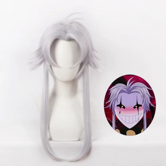 Perruque de cosplay Game The Freak Circus Pierrot, cheveux blancs en fibre synthétique pour hommes
