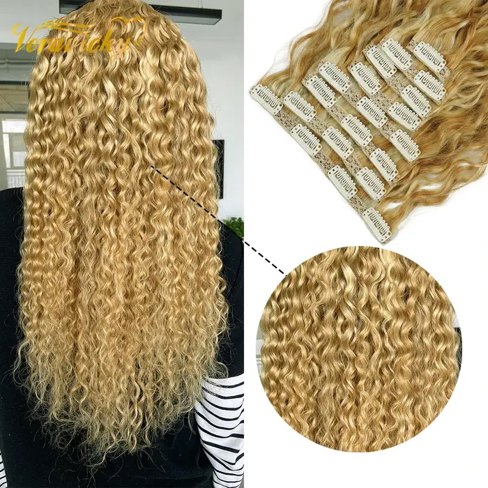 Veravicky-Extensions de Cheveux Naturels Bouclés à réinitialisation, Fabriqué à la Machine, Vrais Ch
