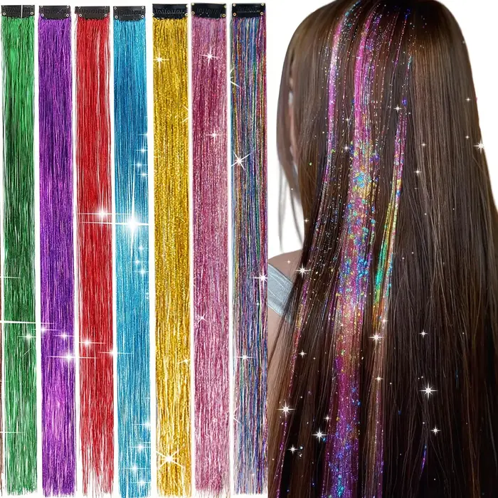 12 pièces Kit de guirlandes de cheveux synthétiques avec outil 1200 brins Extensions