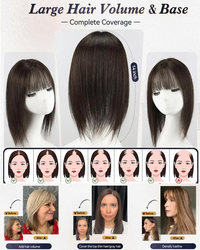 100% vrais cheveux humains Toppers pour femmes pince dans les postiches respirant 5 "x 6" grande Base Mono pour couvrir