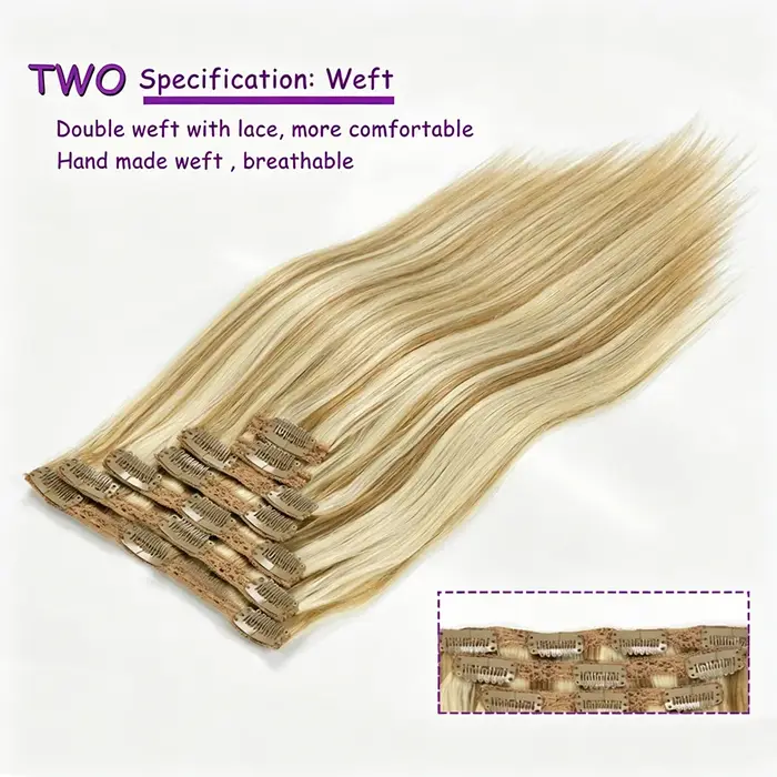 Extensions de cheveux à clipser, cheveux humains vierges, extensions brésiliennes à clipser, lisses, couleur blonde pour femmes, 16-26 pouces