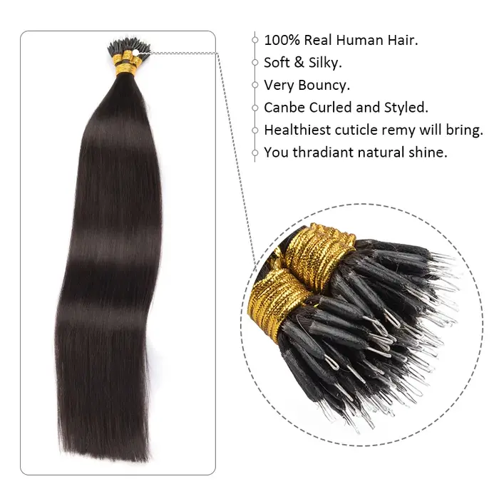 Extensions de cheveux 100% naturels lisses avec anneaux Nano, mèches de cheveux blonds ombrés, Fusion, 0.8g/1g, 50 pièces