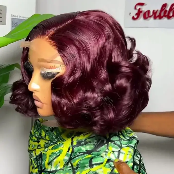 Perruque Lace Frontal Wig sans colle bouclée et rebondissante T1B/99J bordeaux