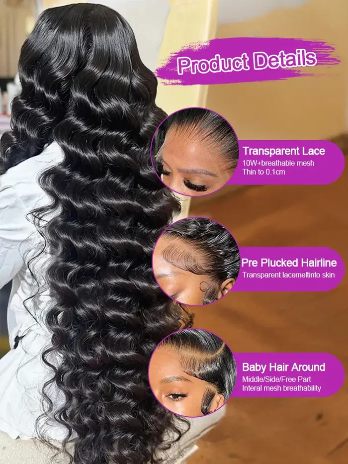 40 pouces HD lâche vague profonde 13x6 dentelle avant perruques de cheveux humains brésilien bouclés eau ondulée 13x4