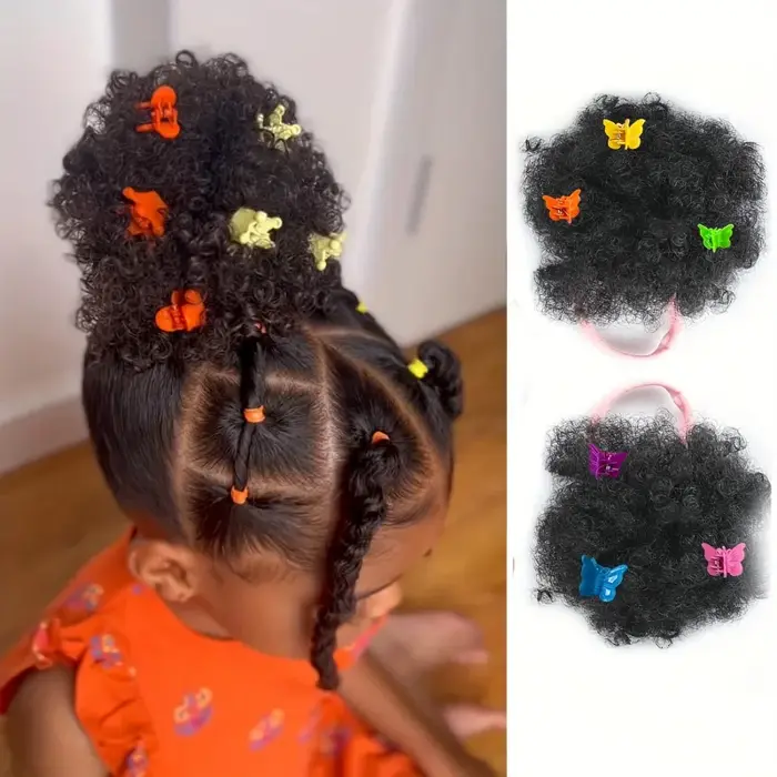 Extensions de cheveux synthétiques bouffantes africaines avec pinces papillon colorées