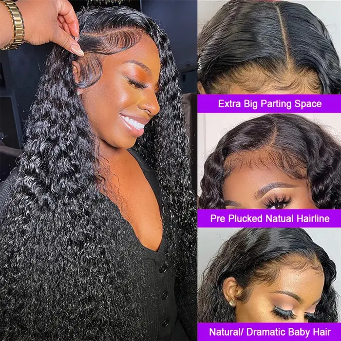 Perruque Lace Front Wig Deep Wave brésilienne naturelle, cheveux humains, 13x4, 13x6, pre-plucked, t