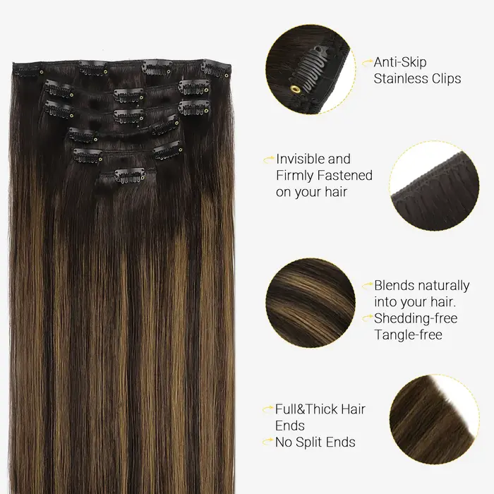 Extensions de cheveux humains lisses à clips