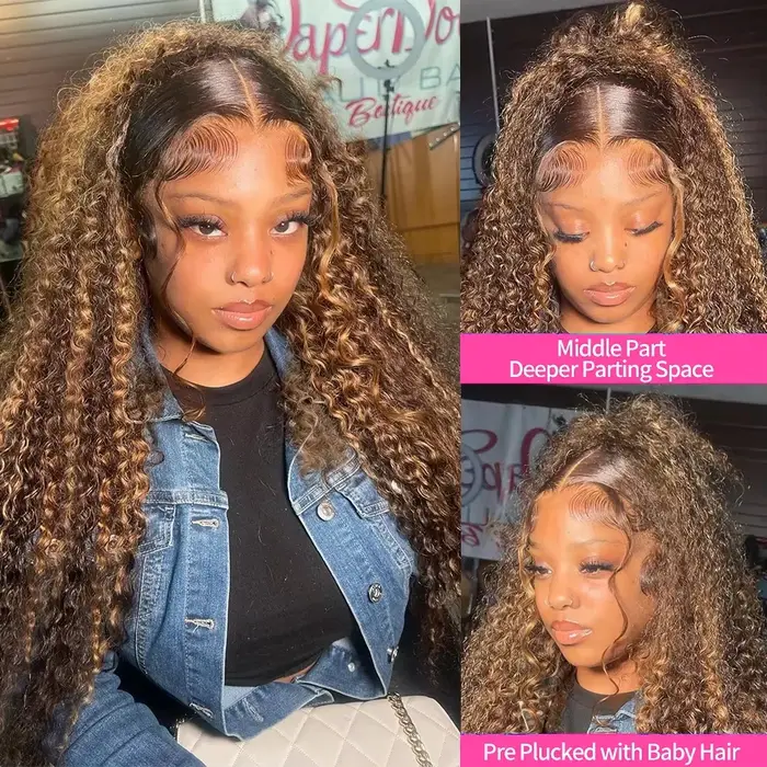 30 pouces 250 densité mettre en évidence miel brun bouclés dentelle avant perruques de cheveux humai