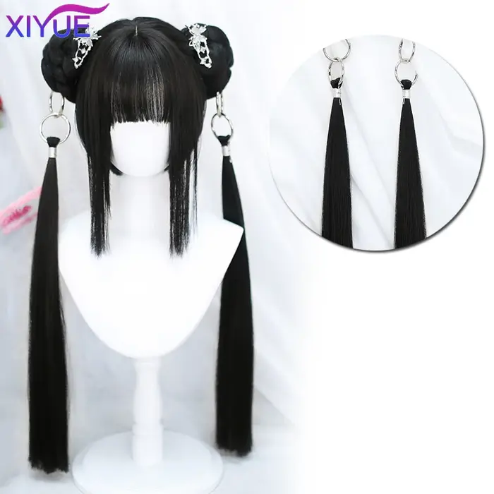 XIYUE synthétique longue droite Lolita perruque avec Bang rouge Ombre noir Cosplay fête Halloween noël ondulé bouclés