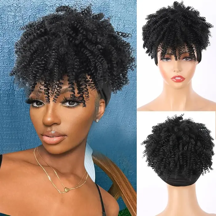 Afro Ombre brun bandeau perruque courte Afro perruques pour les femmes noires synthétique Afro crépu