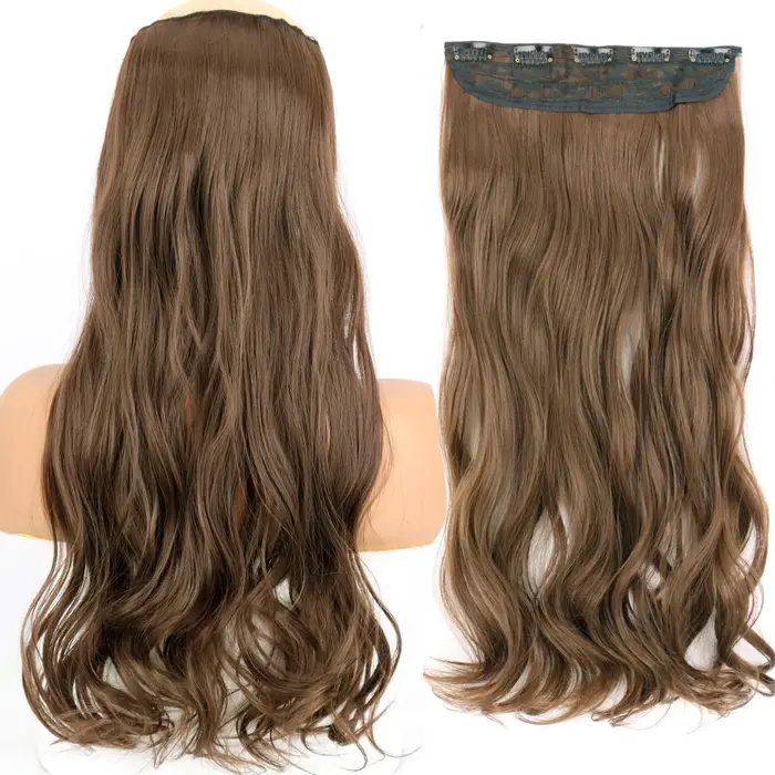 MERISIHAIR 32 pouces Extensions de cheveux synthétiques une pièce 5 Clips longue droite haute température fibre noir brun postiche