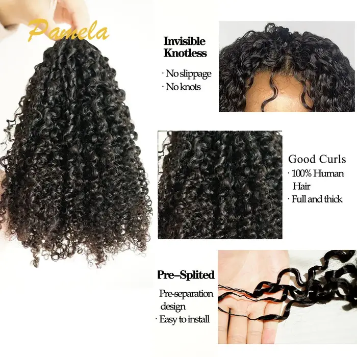 Extensions de cheveux humains au Crochet pré-séparés sans nœuds