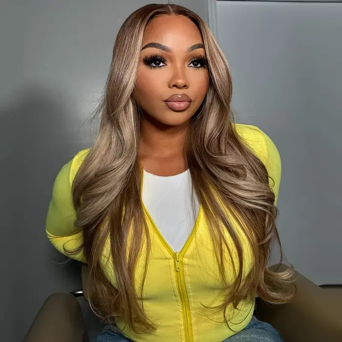 Perruques de cheveux humains de qualité salon, couleur platine toné professionnel avec mèches marron