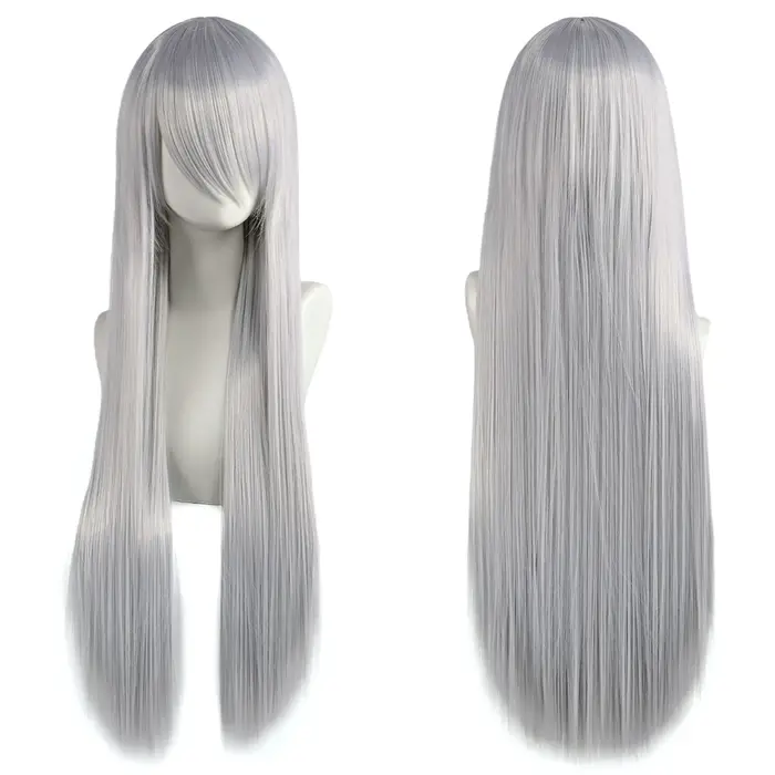 Perruques de Cosplay synthétiques blanches violettes de 80cm de Long